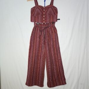 American Eagle Ladies Red Striped Crop Corset Top And Loose Fit Pants Size XS